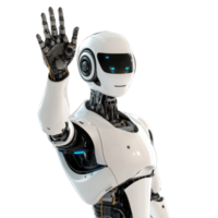 Humanoid robot waving hand on a transparent background showcasing advanced technology and design features, Humanoid Robot Waving Hand on transparent background png