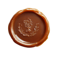 Round wax seal featuring an intricate floral design in a warm brown color, perfect for adding elegance to correspondence, Round shape wax seal Stock Illustration png