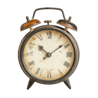 Classic vintage alarm clock with Roman numerals on a transparent background highlighting its nostalgic design and charm, classic vintage alarm clock isolated on transparent background png