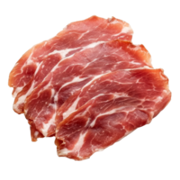 Authentic Italian raw speck meat slices presented on a clean transparent background for culinary display and appreciation, italien raw speck meat isolated on transparent background png