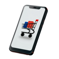 Online shopping experience with a smartphone featuring a shopping cart on a transparent background, file no background Online shopping app on smartphone png