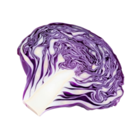 Freshly sliced red cabbage showcasing vibrant color and intricate texture on a clean, transparent background, slice red cabbage isolated on transparent background png