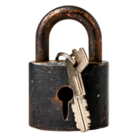 Rusty Padlock with Key on for Security Concept png