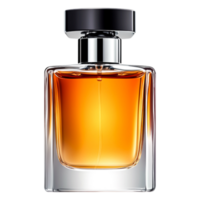 A Elegant Glass Perfume Bottle with Amber Liquid and Black Cap png