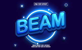 3D blue BEAM text effect with neon glow, editable psd