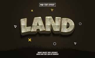 3D text effect LAND with gold trim on dark background. psd
