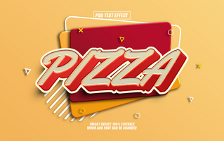 3D text effect Pizza on yellow background. psd