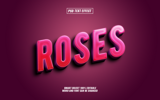 3D text effect ROSES in pink and red with a glossy finish psd