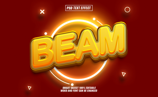 3D text effect BEAM in golden yellow on a red background psd