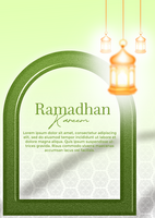Ramadan kareem greeting card with lanterns and arabic text psd