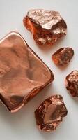 Copper ore ingot and copper nuggets real photo isolated white background metallurgy industry conductive metal