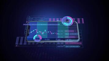 Phone and animated stock data presented through infographics. video