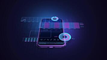 Infographics displaying phone and animated stock data. video