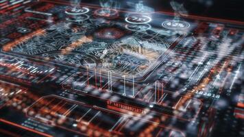 Futuristic head-up display with a map, showing data analysis video
