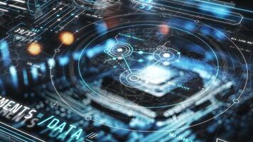 Futuristic digital interface displaying global data analysis video