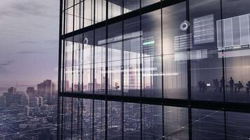 Exchange data and trading against the background of a skyscraper. video