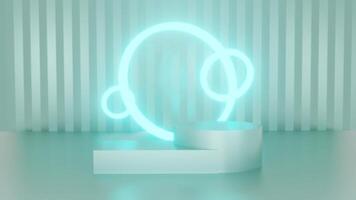Blue and glow luxury podium pedestal product display and blue box background 3d rendering ads video