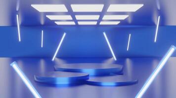 Blue and glow luxury podium pedestal product display and blue box background studio 3d rendering video