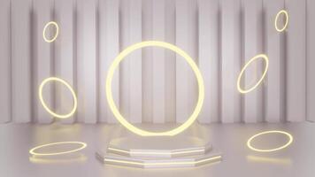 3d white platforms on cream background. Empty space to showcase your beauty product. Three dimensional illustration video
