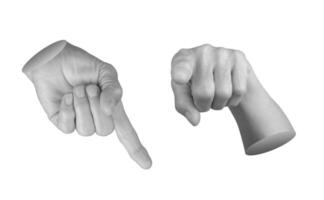 Elderly female hand with index finger extended, pointing forward in a selecting or directing gesture photo