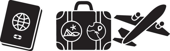 A set of travel elements like passport, plane and Briefcase vector