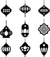 A illustration of a set of unique Islamic lanterns. vector