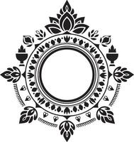 Circular Thai frame illustration with natural hue vector