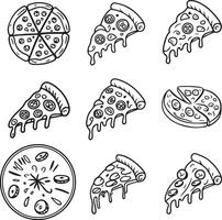 Black and white illustration of a doddle style pizza image set vector