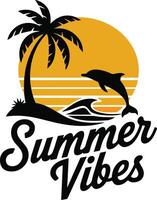 T shirt design summer vibes, typography, flat color illustration vector