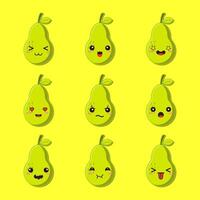 a set of pear emoticons on a yellow background vector