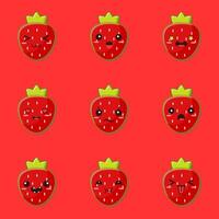 a set of strawberry faces with different expressions vector