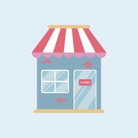 a small store with a red and white awning vector