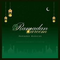 Ramadan Kareem green gradient backgournd with moon lantern vector