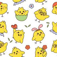 Seamless pattern with cute little chickens on white background. vector