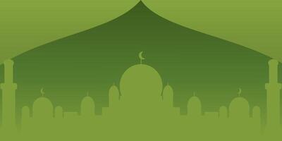 Islamic mosque background, green gradient silhouette vector