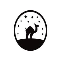 A camel is standing in the desert with stars in the sky vector