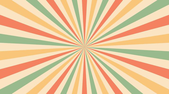 Sunray circus-inspired retro background with a radial vintage burst. Sunburst pattern featuring striped beams and starburst lines.