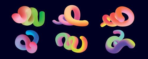 Set of abstract curves in various shapes. Gradient 3D shapes with bright waves. Trendy design elements for banners, mockups, posters, and backgrounds. vector