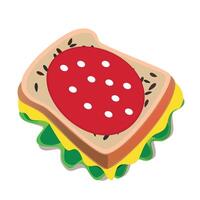 Brown hand-drawn illustration of rectangular piece of bread with seeds and sausage cheese lettuce isolated on a white background vector