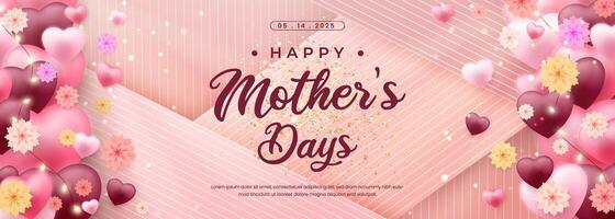 Elegant Mother's Day Design with Flowers and Hearts on a Soft Background vector