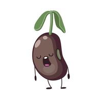 Cute mascot yawning red bean with green sprout in flat style vector