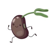 Running cute red bean mascot with green sprout in flat style vector