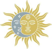 Boho Sun and Moon Celestial Illustration with Faces vector