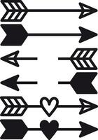 Black Arrow Silhouettes Bundle with Heart and Geometric Styles vector