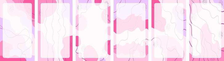 Set of abstract square background in pastel colors with curved lines. vector