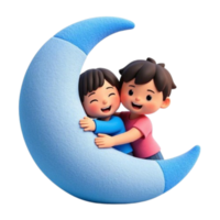 Two children hugging on a blue moon png