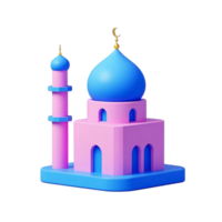 A pink and blue mosque with a crescent moon png