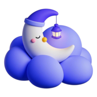 A crescent moon with a lantern on top of a cloud png