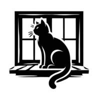 Cat sitting on the window sill vector