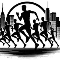 Silhouette of runners running in the city vector